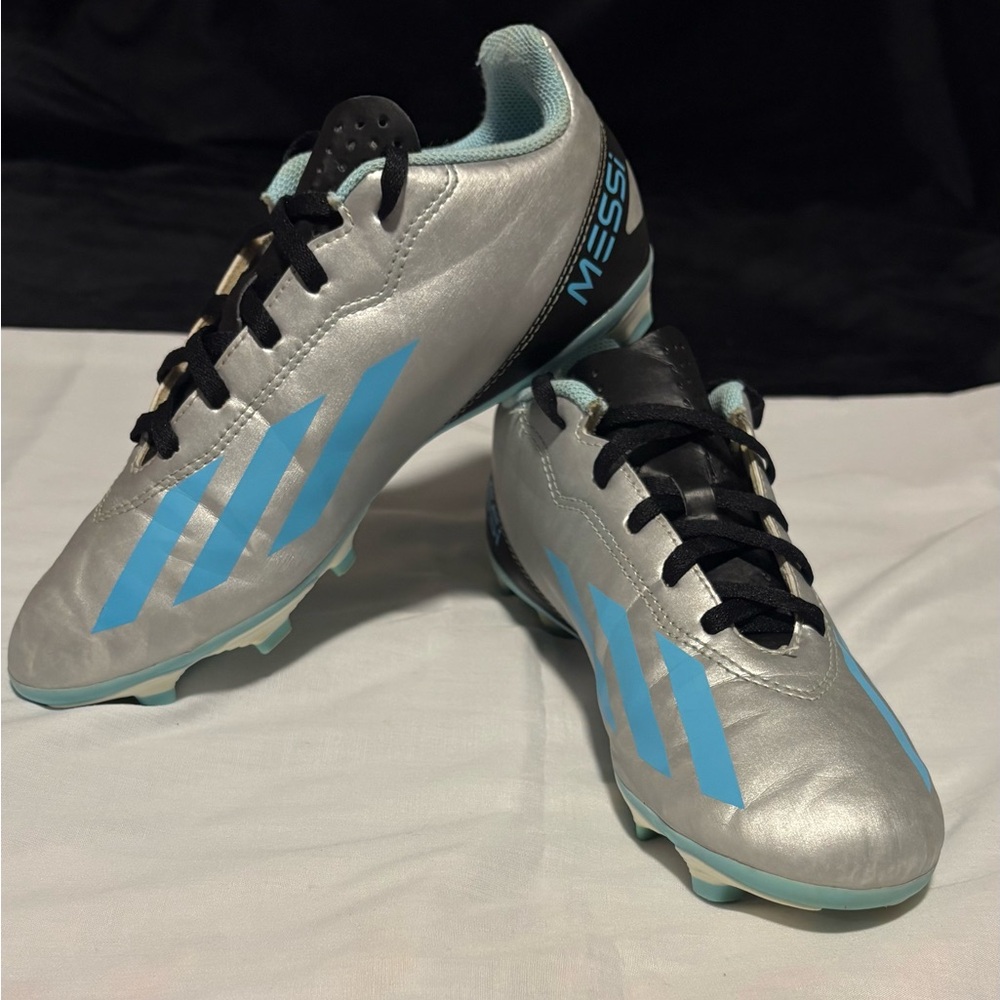 adidas Kids Messi Silver and Light Blue Soccer Cleats
